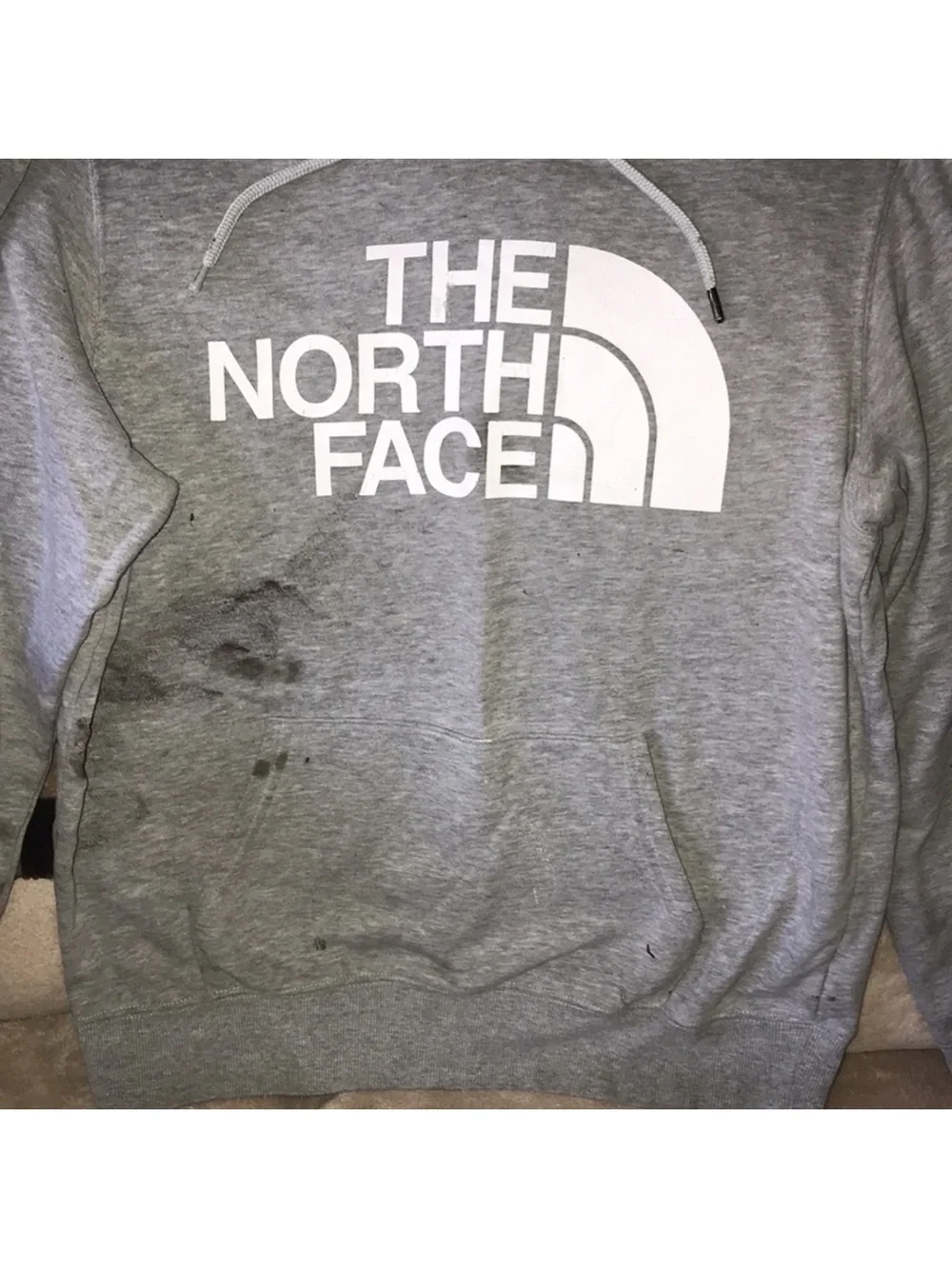 The North Face Men's Gray Logo Hoodie size medium paint 🎨 stained
